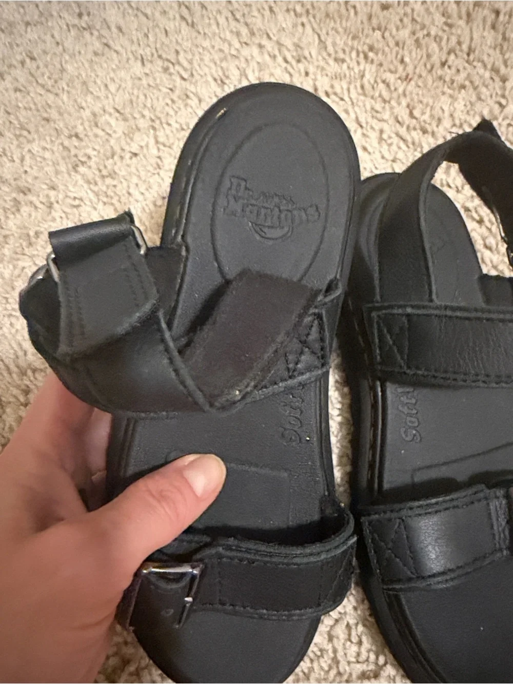 Dr. Martens Black Leather Kids Chunky Strap Sandals